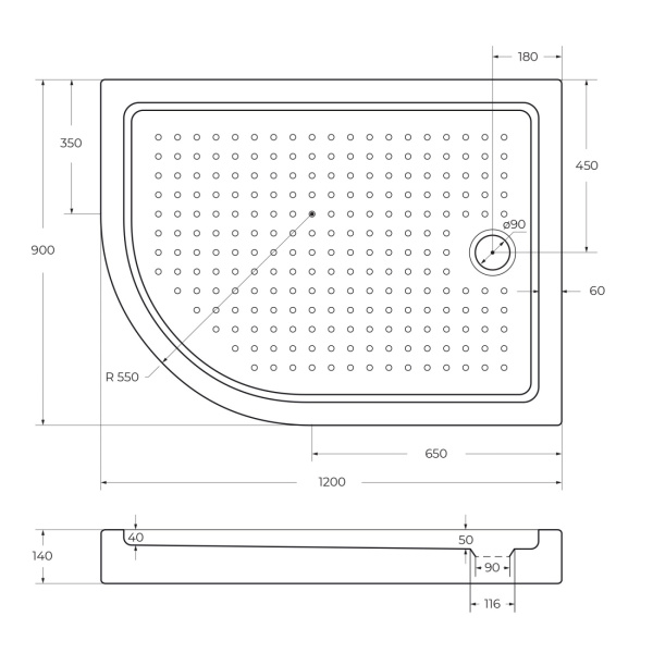 Душевой поддон низкий Cezares Tray TRAY-A-RH-120/90-550-15-W-R ассиметричный акрил 120x90 белый