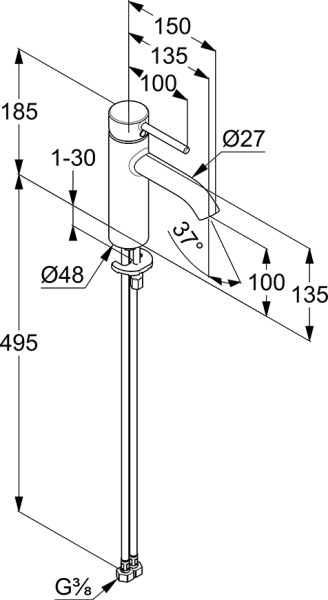 Смеситель для раковины Kludi Bozz 382820576 хром