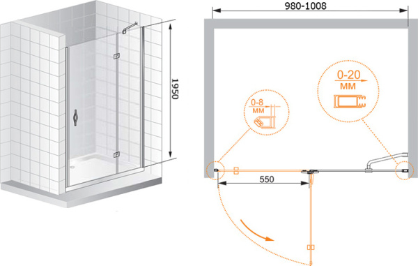 Душевая дверь Cezares Bergamo BERGAMO-B-12-100-C-Cr-R 100 см стекла прозрачные, профиль хром