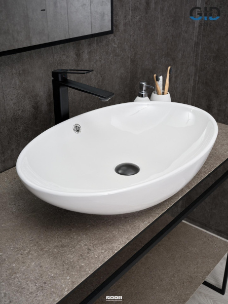Раковина накладная овальная GID ceramic Lago N9007 фарфор цвет белый