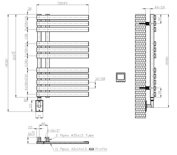 Полотенцесушитель электрический Boheme Venturo П11  50x80 721-G золото