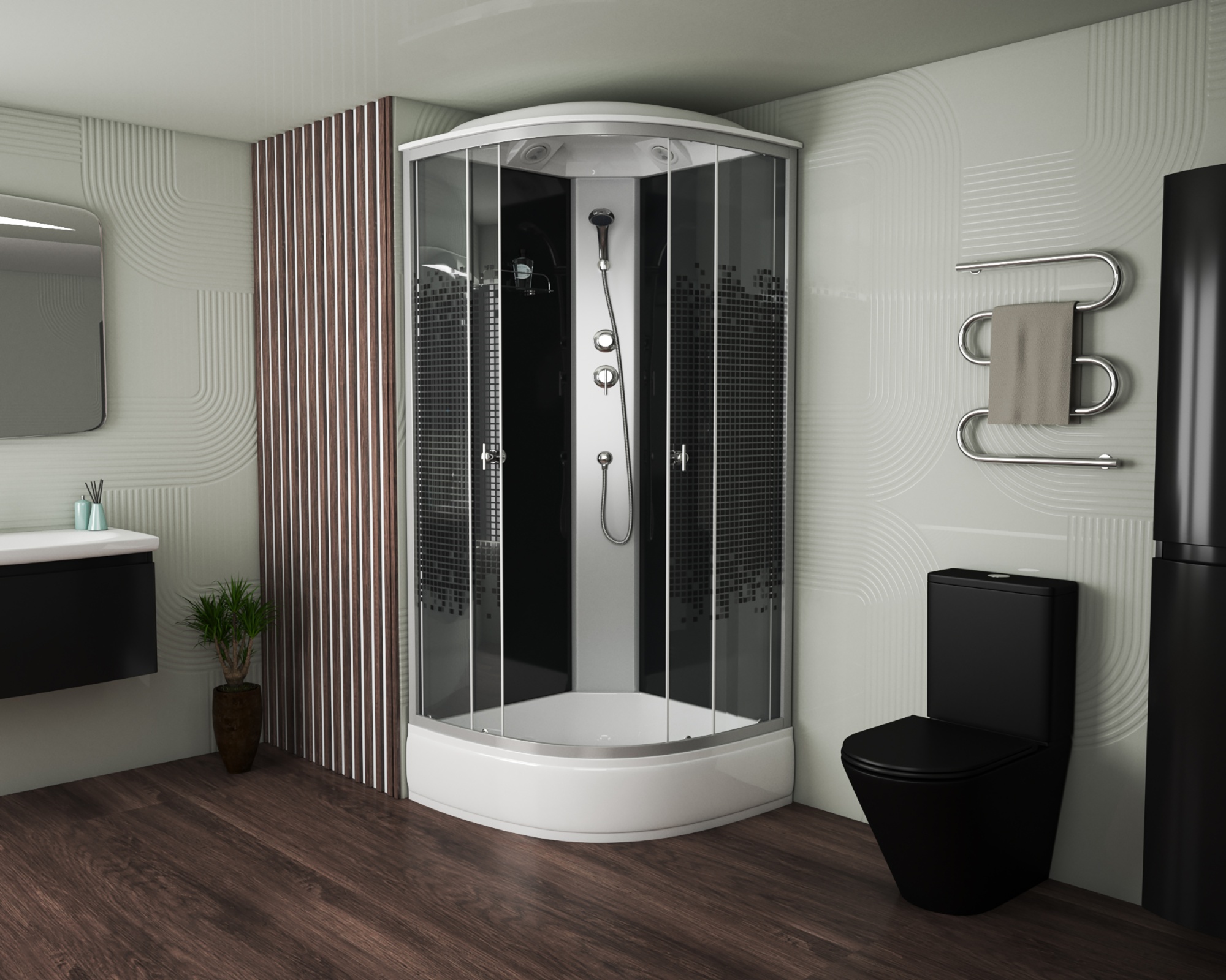 Душевая кабина с крышей Niagara Eco NG-7307-14 четверть круга  80x80 стекла матовые, профиль матовый хром