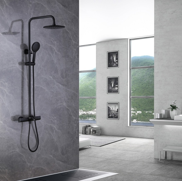 Душевая система со смесителем Abber Thermostat AF8516B монтаж настенная без термостата черный матовый