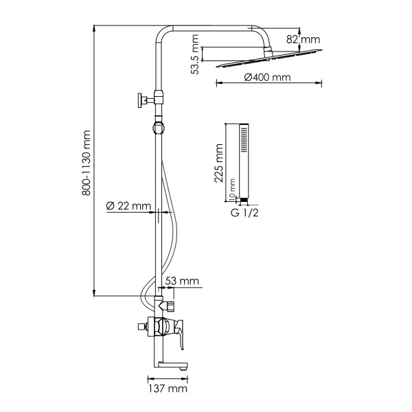 Душевая система со смесителем Wasserkraft  A166.117.137.087.CH монтаж настенная без термостата хром