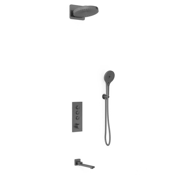 Душевая система со смесителем Vincea Inspire VSFW-433TI1GM монтаж встраиваемая в стену с термостатом вороненая сталь