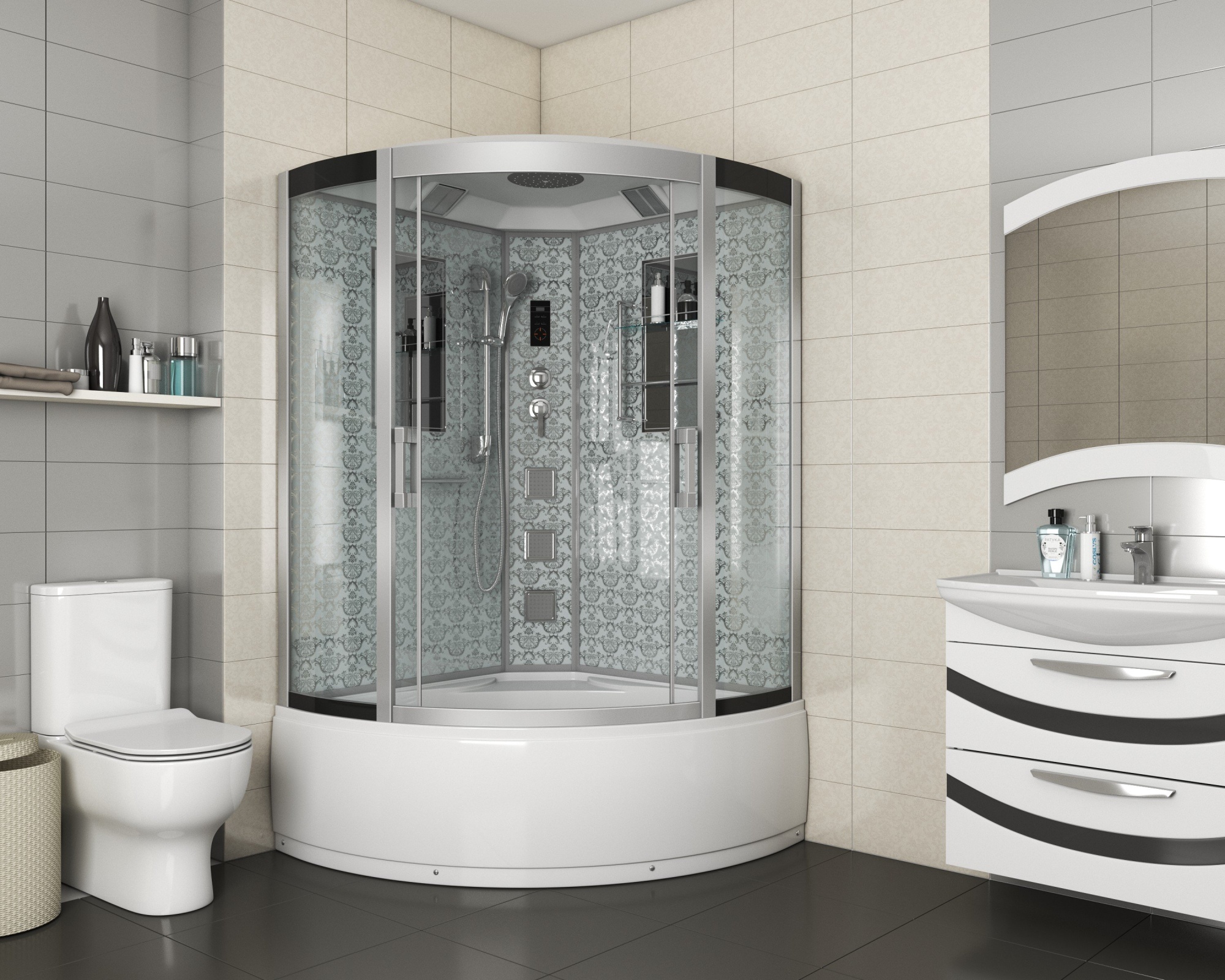 Душевая кабина с крышей Niagara Luxe 7744W четверть круга   стекла , профиль хром