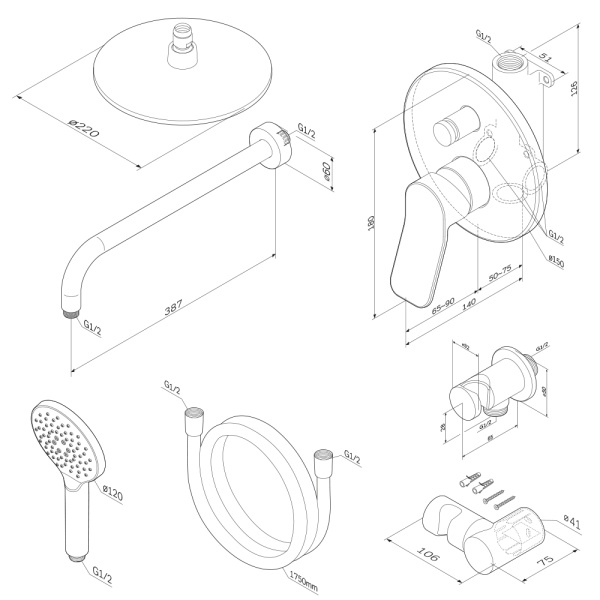 Душевая система со смесителем Am.Pm X-Joy FB85A1RH20 монтаж встраиваемая в стену без термостата хром