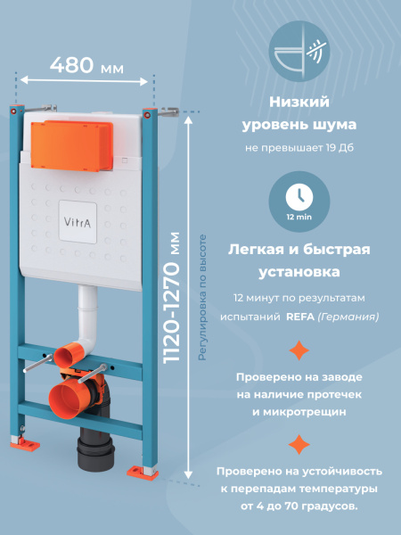 Инсталляция для подвесного унитаза VitrA V-Fix Core 732-5800-01 механическая