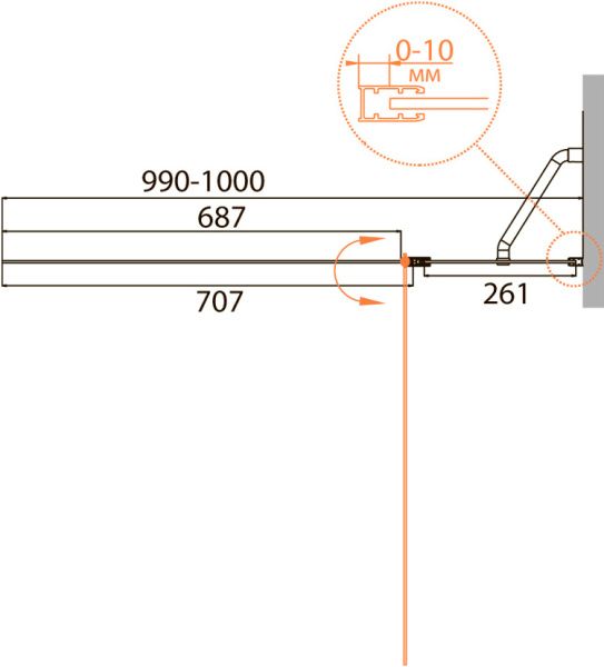 Шторка для ванны распашная  Cezares Relax RELAX-V-11-100/140-P-Bi-R 100 см, стекла рифленые, профиль серый