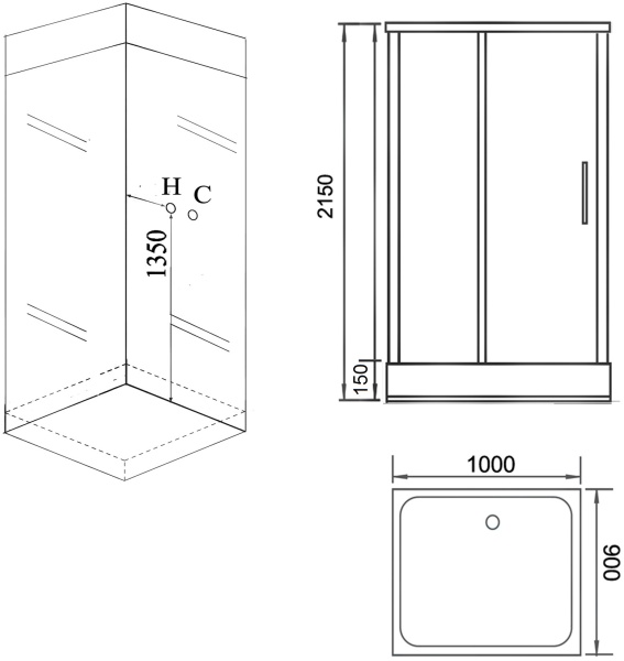 Душевая кабина с крышей Grossman  GR166 прямоугольная  90x100 стекла прозрачные, профиль белый