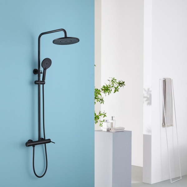 Душевая система со смесителем Abber Emotion AF8816B монтаж настенная без термостата черный матовый