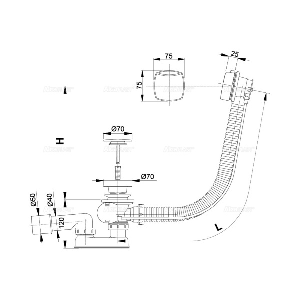 Слив-перелив для ванны AlcaPlast A51CR хром, пластик