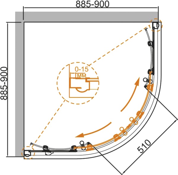 Душевой угол Cezares Giubileo GIUBILEO-R-2-90-SCORREVOLE-CP-Br четверть круга  стекла прозрачные с узором, профиль бронза