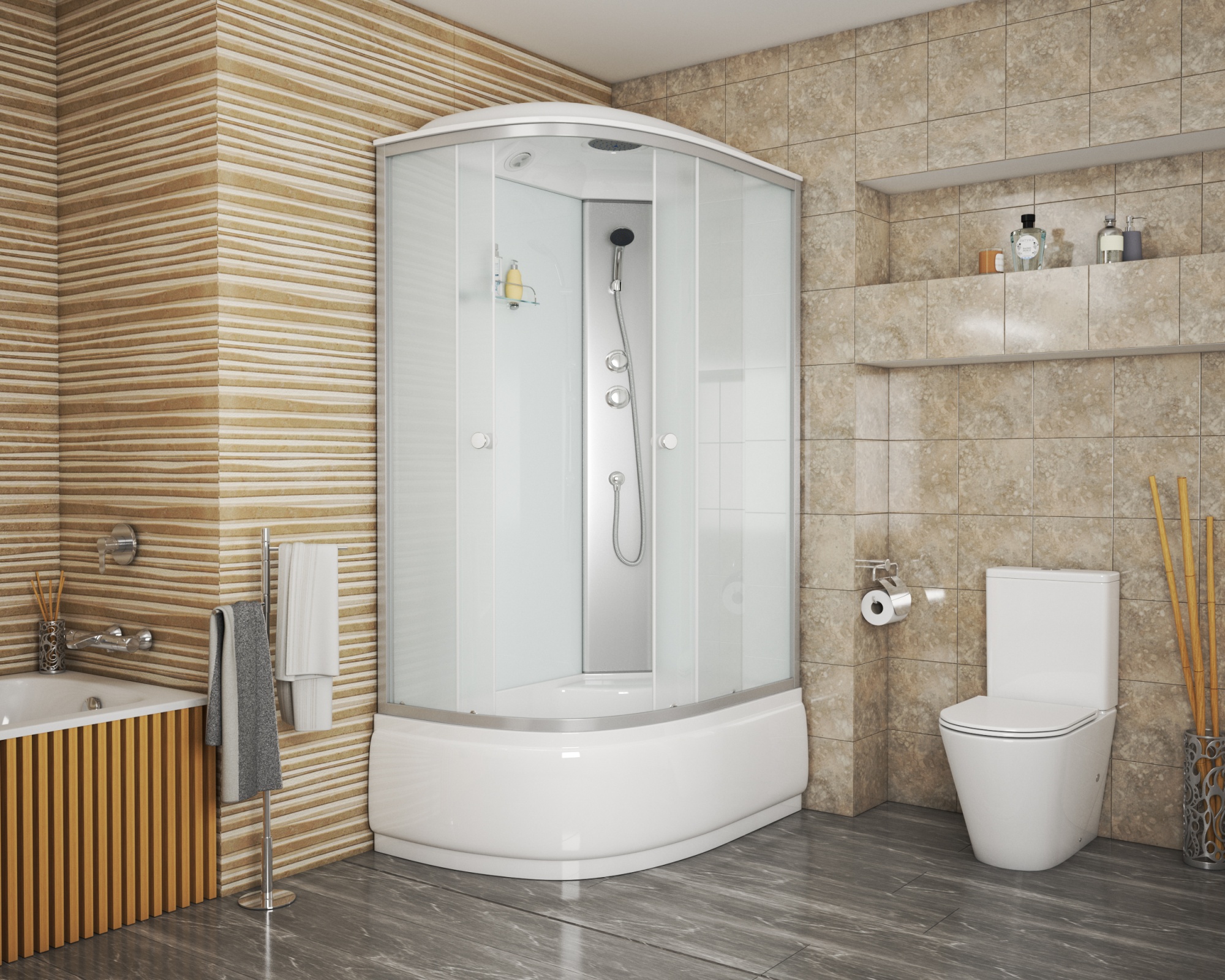 Душевая кабина с крышей Niagara Eco NG-7310-14L асимметричная  120x80 стекла матовые, профиль матовый хром