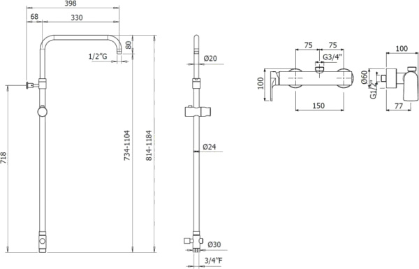 Душевая система со смесителем Cezares Lagos LAGOS-CD-NOP монтаж   