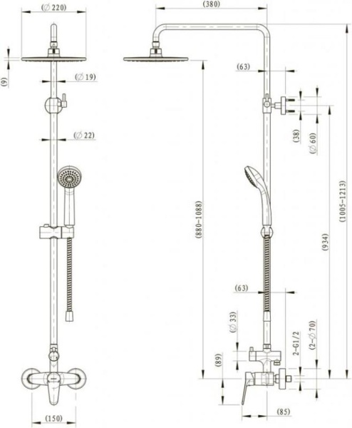 Душевая система со смесителем Bravat Eco F9111147C-A-RUS монтаж настенная без термостата хром