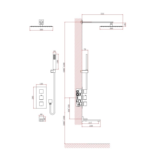 Душевая система со смесителем D&K Bayern.Liszt DA2515605A04 монтаж встраиваемая в стену с термостатом черный матовый