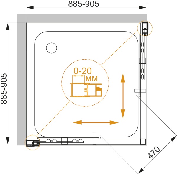 Душевой угол Cezares Momento MOMENTO-A-2-90-C-Cr квадратная   стекла , профиль 