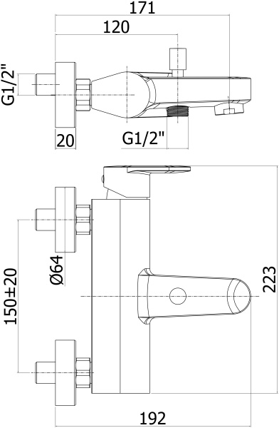 Смеситель для ванны или душа Paffoni Candy CA022CR настенный 
без термостата 