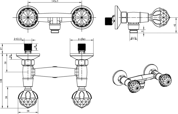 Смеситель для душа Boheme Brillante Presente 354 настенный 
без термостата хром