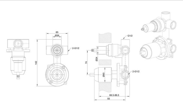 Встраиваемая часть смесителя Bravat Built-in D969CP-B-ENG хром 
