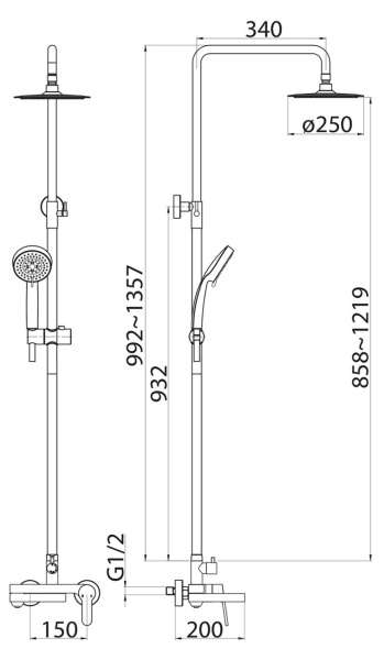 Душевая система со смесителем BelBagno Delta DEL-VSCM-IN монтаж настенная без термостата сатин