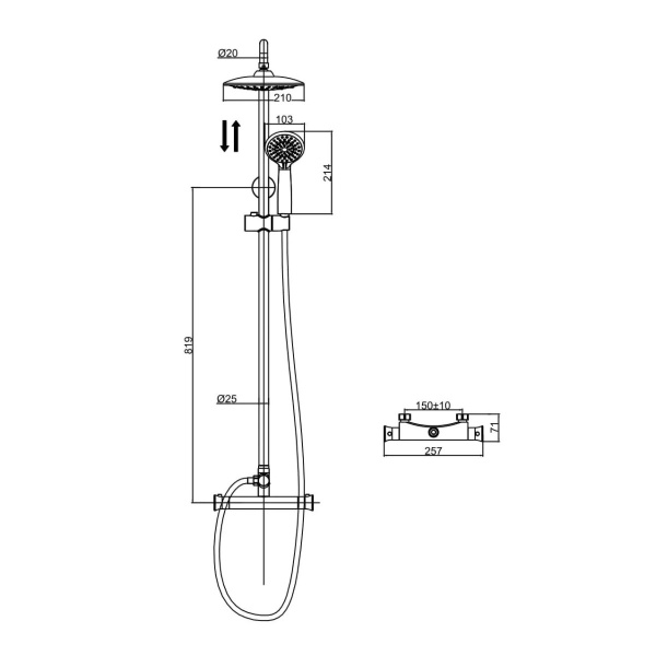 Душевая система со смесителем D&K Bayern DA2113701B09 монтаж настенная с термостатом хром