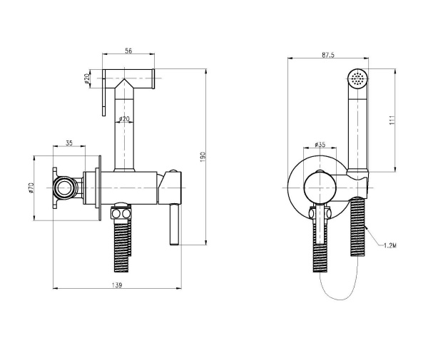 Гигиенический душ Cezares Czr CZR-SET-DA1-ID2-FMM120-NOP встраиваемый в стену черный матовый