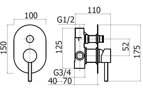 Смеситель для душа Plumberia Selection IXO KIT1001CR встраиваемый в стену 
без термостата хром