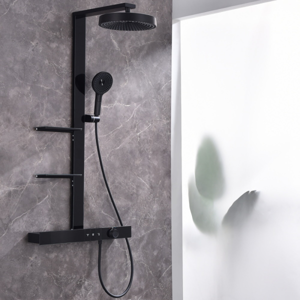 Душевая система со смесителем Black&White Gravity GH-9005-BM монтаж настенный с термостатом черный матовый