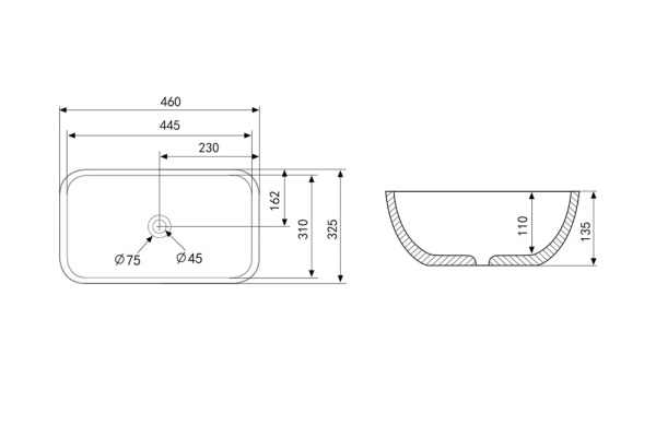 Раковина  прямоугольная Abber Rechteck AC2200MW фаянс цвет белый матовый