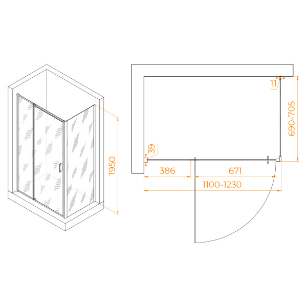 Душевой угол RGW Passage PA-078 350807817-11 прямоугольный 110x70 стекла прозрачные, профиль хром