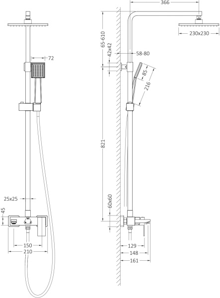 Душевая система со смесителем Timo Selene SX-1030/17 монтаж настенная без термостата матовое золото