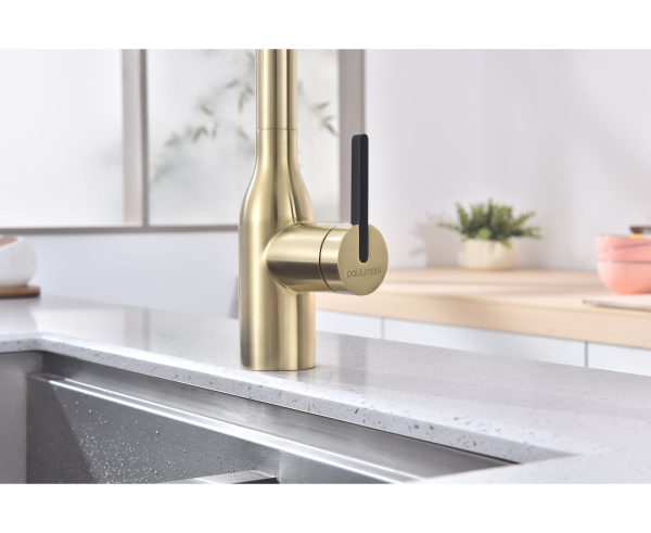 Смеситель для кухни Paulmark MAGNETO ONE Ma213188-LG с подключением к фильтру светлое золото
