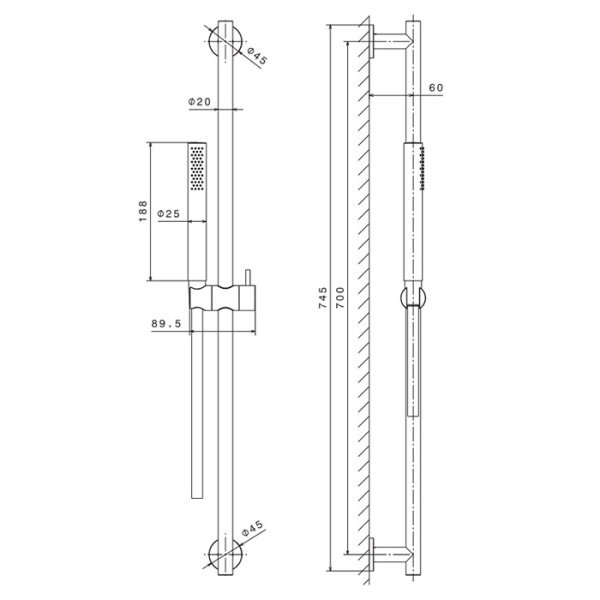 Душевой гарнитур со штангой Newform X-Steel 316 69656X.50.050 stainless steel 