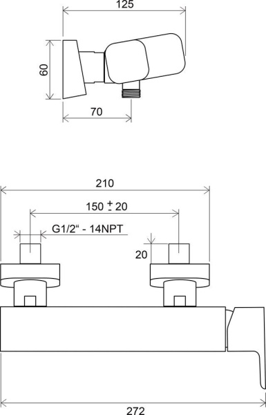 Смеситель для душа Ravak 10° X070066 настенный 
без термостата хром