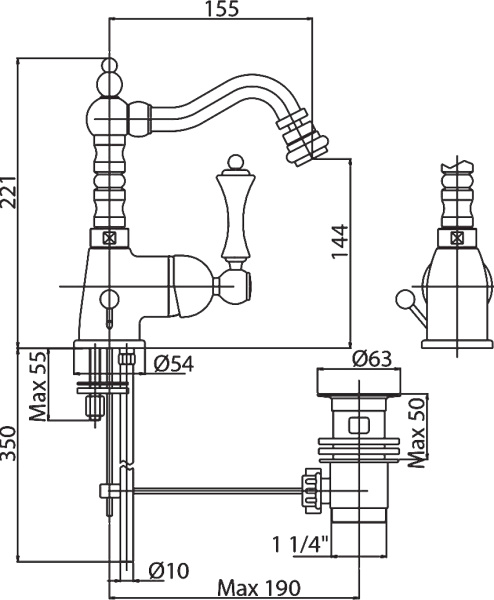 Смеситель для биде Cezares Margot MARGOT-BSM2-02-Bi латунь 