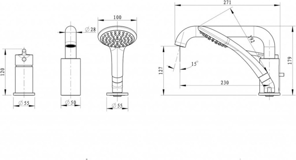 Смеситель для ванны Bravat Angel F5172217CP-1-RUS на борт ванны 
без термостата хром