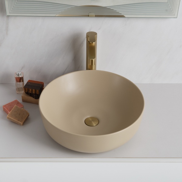 Раковина накладная круглая BelBagno  BB1315-H316 фаянс цвет бежевый матовый