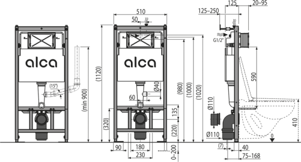 Инсталляция для подвесного унитаза AlcaPlast Sádromodul AM101/1120V механическая