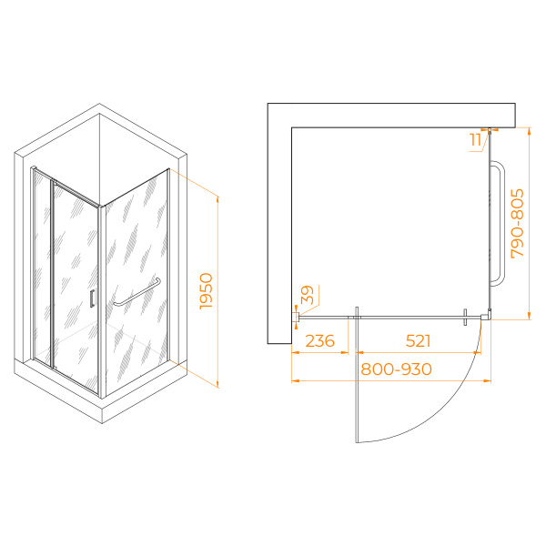 Душевой угол RGW Passage PA-078-1 3508078188-11 квадратный 80x80 стекла прозрачные, профиль хром