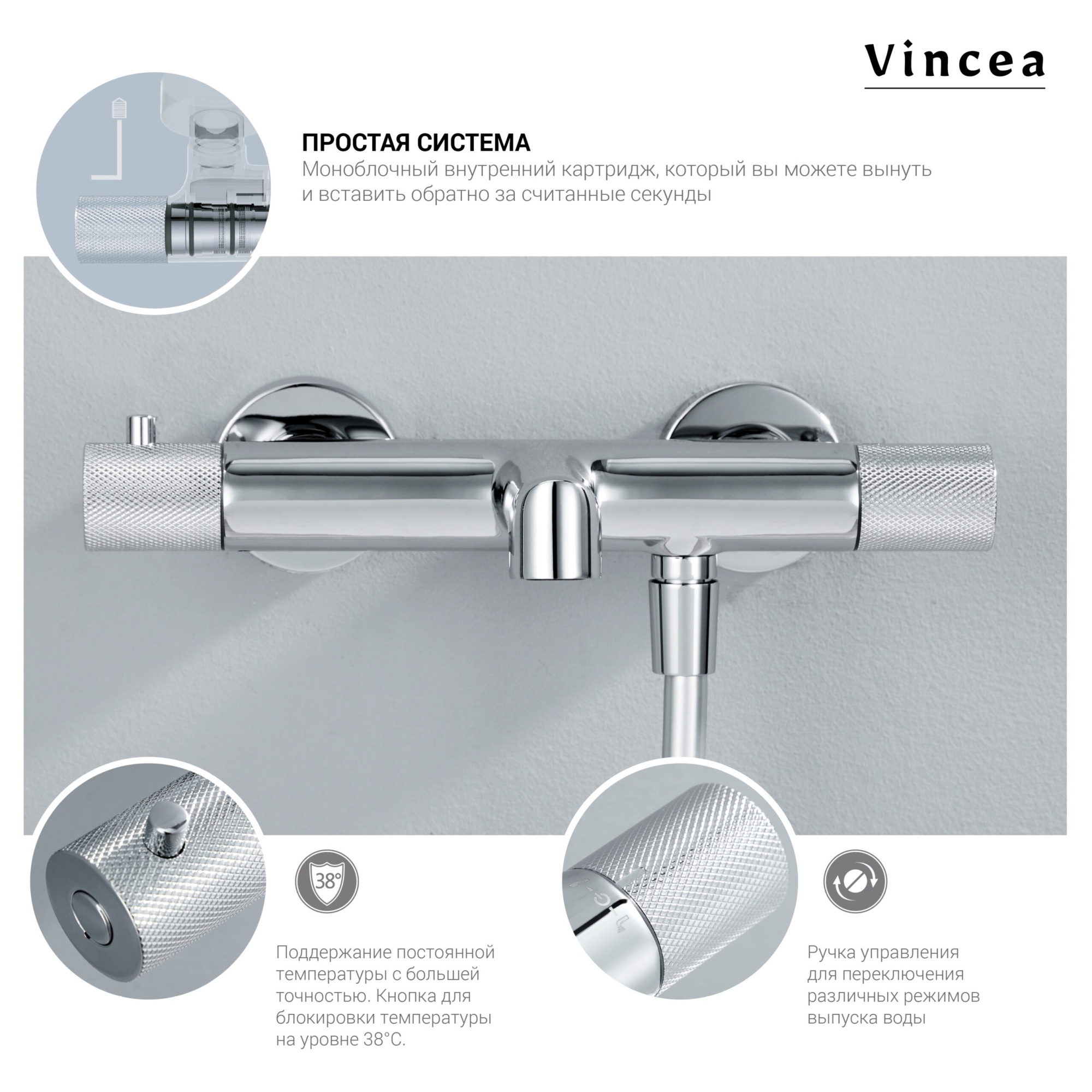 Душевая система со смесителем Vincea Desire VSFS-1D1TGM монтаж настенная с термостатом вороненая сталь