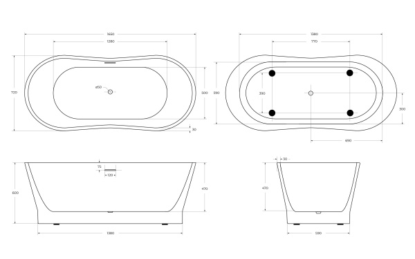 Акриловая ванна отдельностоящая BelBagno  BB406-1650-730 165x75 овальная цвет белый