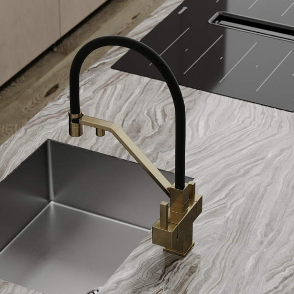 Смеситель для кухни Sancos Loro SC4007BG с подключением к фильтру брашированное золото/черный
