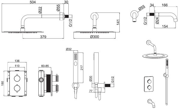 Душевая система со смесителем Allen Brau Priority 5.31014-BN монтаж встраиваемая в стену с термостатом брашированный никель