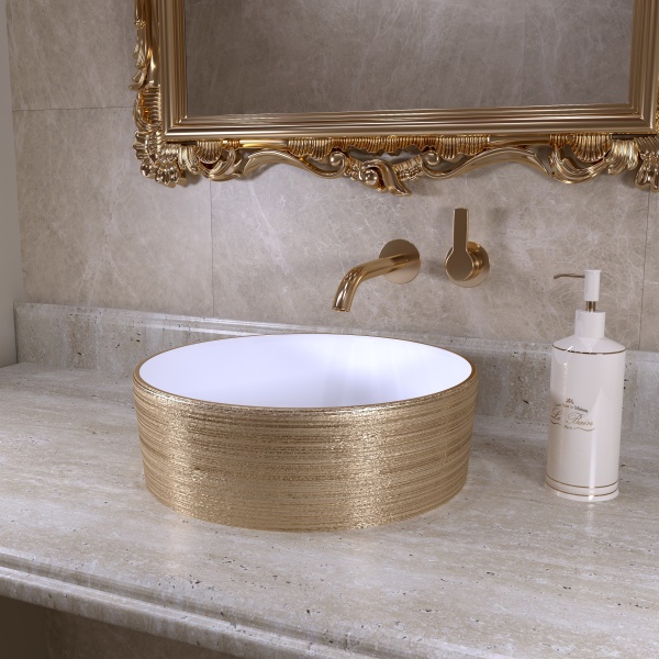 Раковина  круглая Grossman Color GR-5010GW фаянс цвет золото-белый