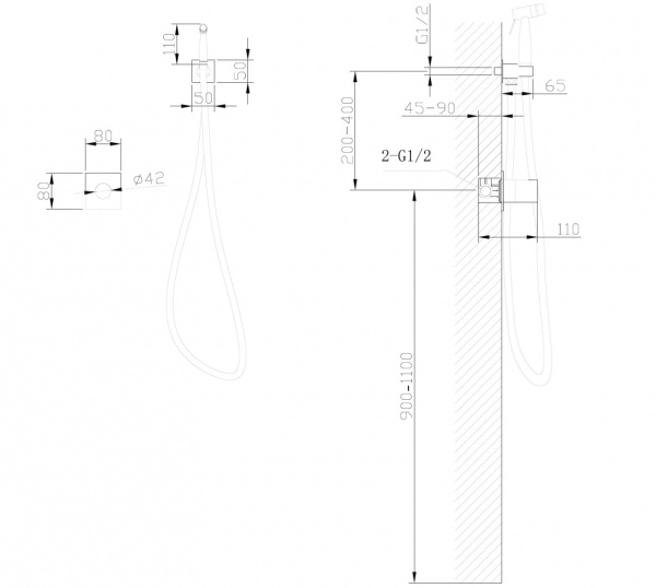 Гигиенический душ Abber Rund AF8725B встраиваемый в стену черный матовый