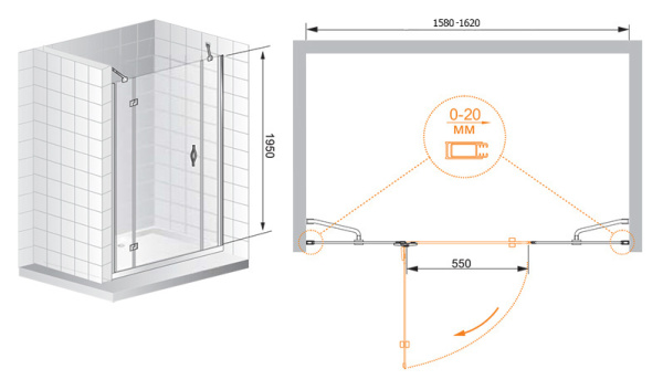 Душевая дверь Cezares Bergamo BERGAMO-B-13-60+60/40-C-Cr-L 100 см стекла прозрачные, профиль хром