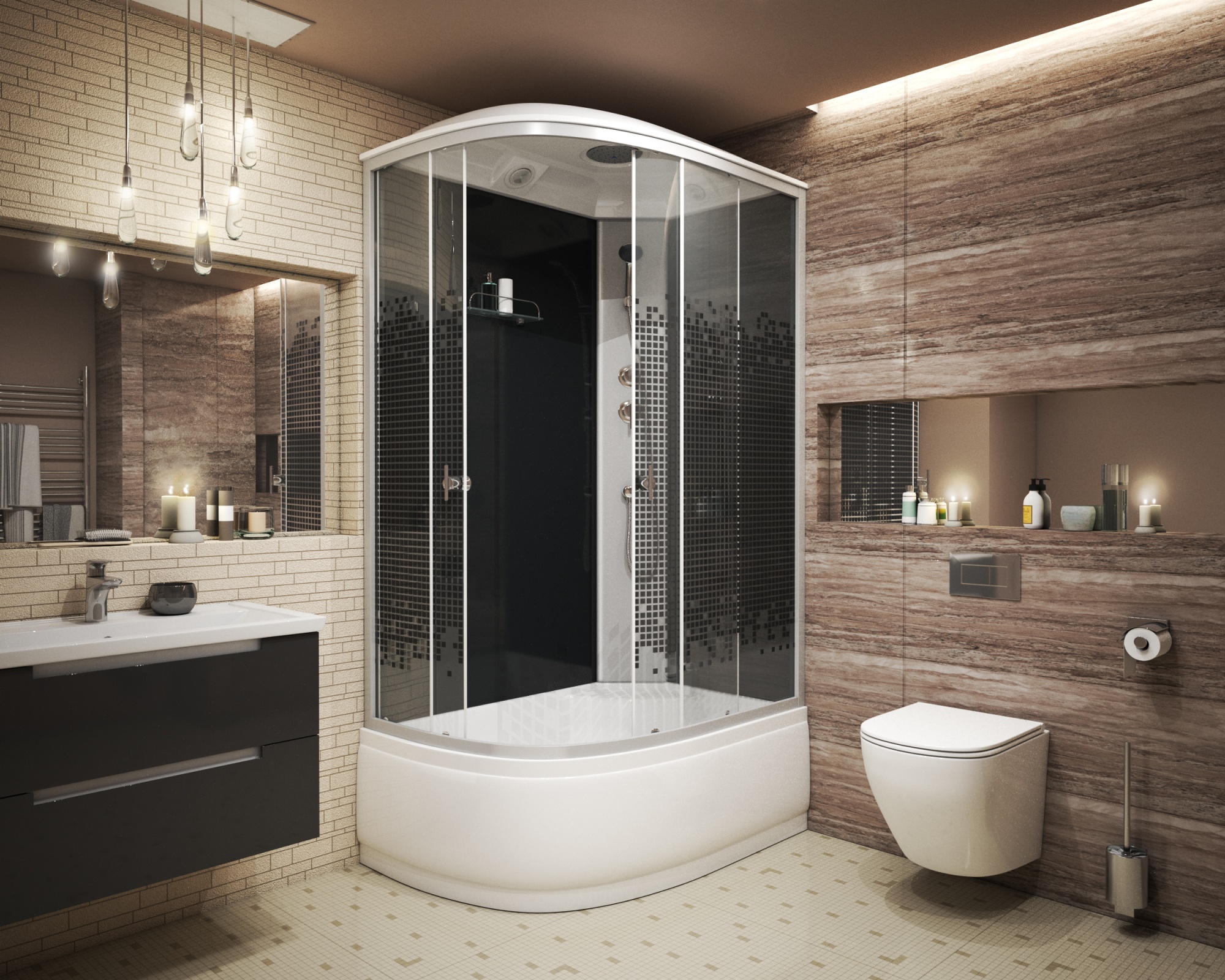 Душевая кабина с крышей Niagara Eco NG-7510-14R асимметричная  120x80 стекла прозрачные с узором, профиль матовый хром
