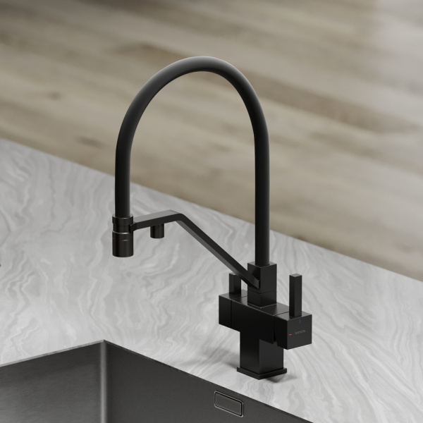 Смеситель для кухни Sancos Loro SC4007MB с подключением к фильтру матовый черный/черный